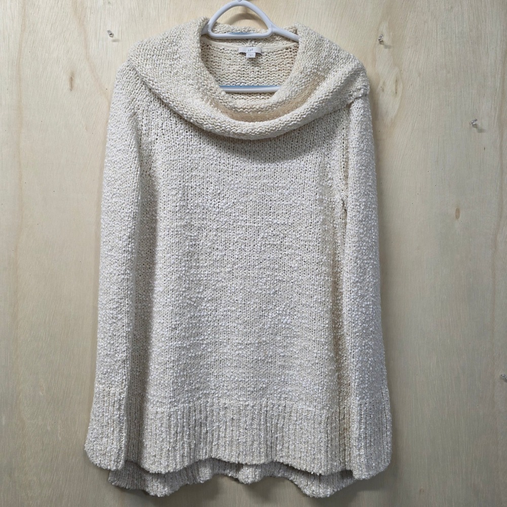 J. Jill Womens Medium Cream Ivory Cowl Neck Popcorn Knit Tunic Sweater M